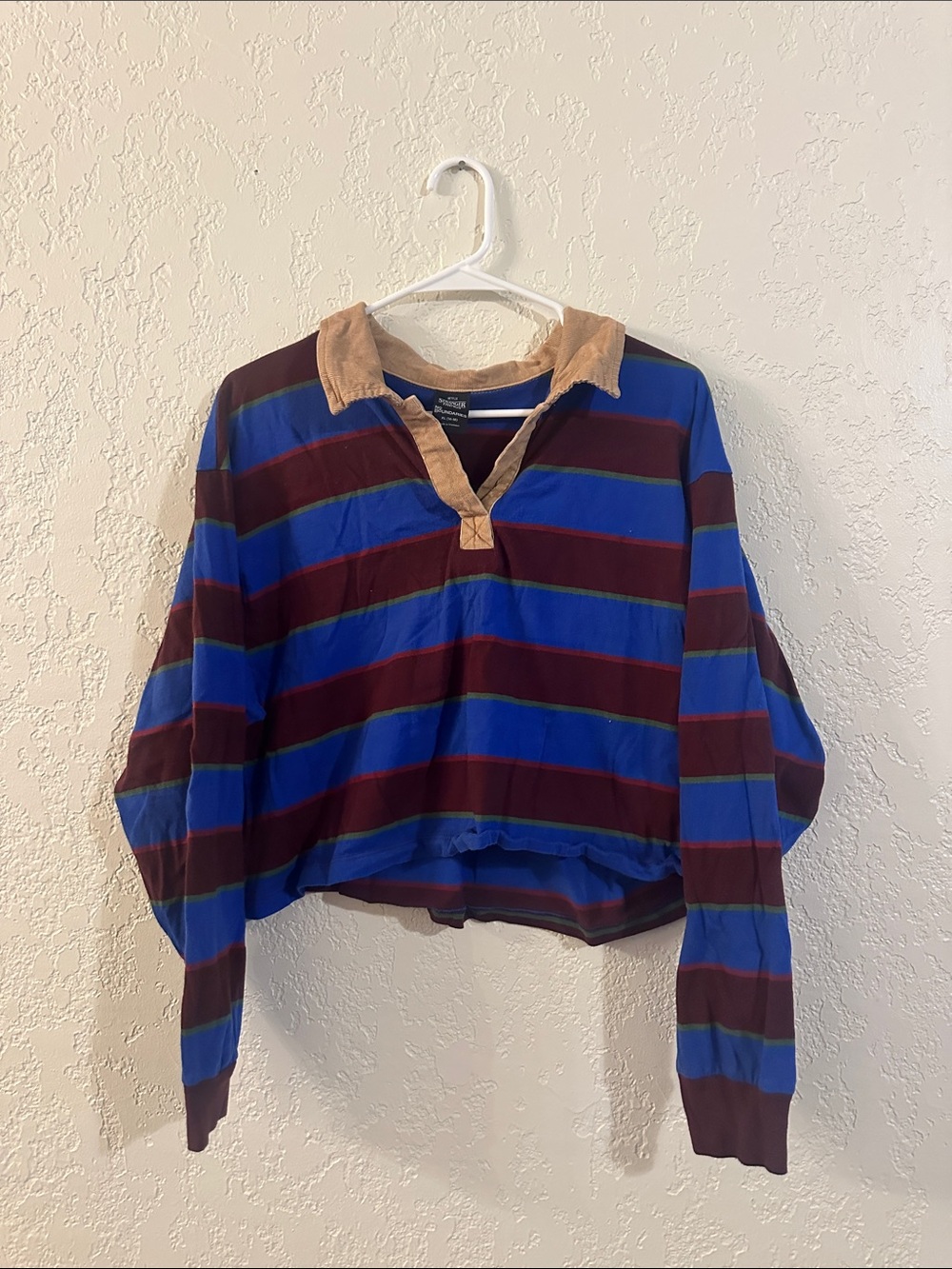 Stranger Things Cropped Rugby Shirt - Blue & Burgundy
